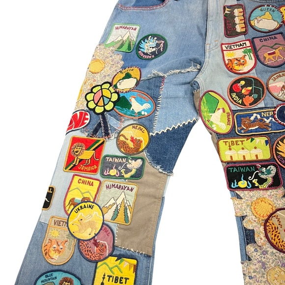 Kapital 12.5oz Denim 5P Rat Flare Pants "BEAUTIFUL WORLD INSANE Remake" size 38 - Picture 11 of 13